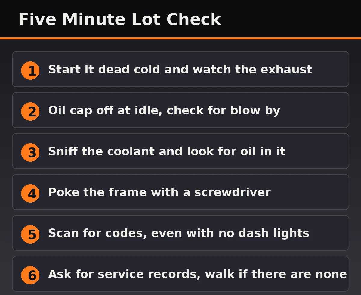Five minute used diesel lot check