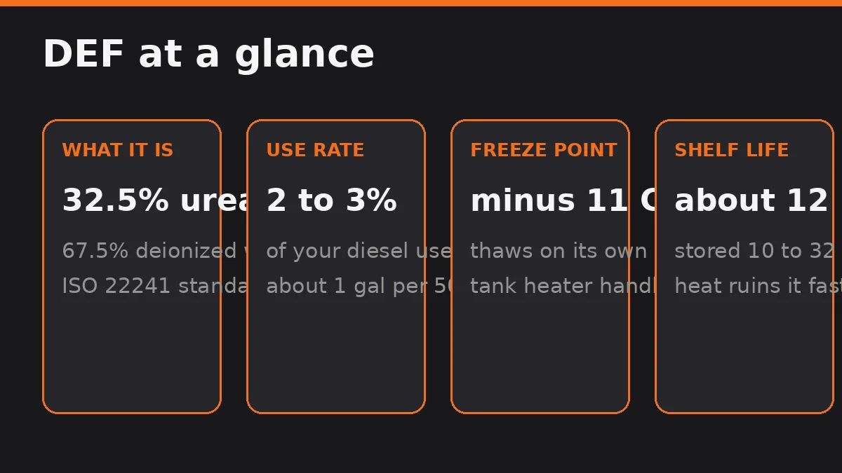 DEF composition, use rate, freeze point, and shelf life at a glance