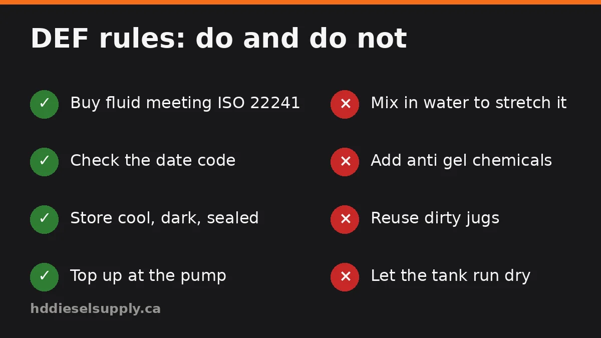 Do and do not checklist for buying and storing DEF