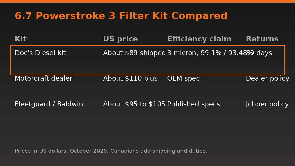 6.7 Powerstroke three filter kit price and spec comparison