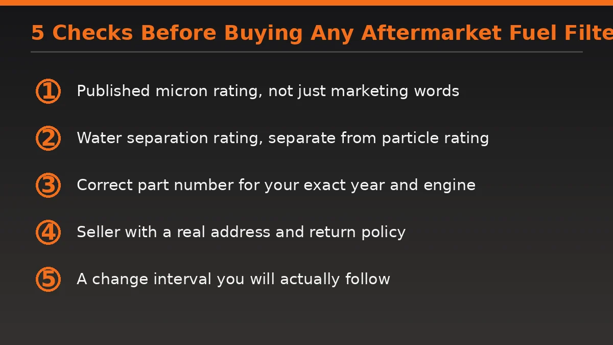 Checklist for buying any aftermarket diesel fuel filter