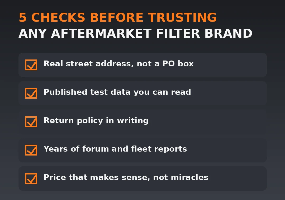 Five checks before trusting any aftermarket filter brand